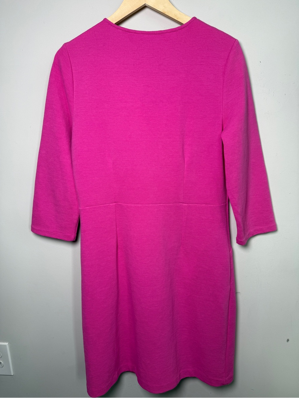 Boden Bronte Ottoman V-Neck Dress Pink Ribbed Knit 3/4 Sleeve Pockets Sz 10 - Picture 3 of 7